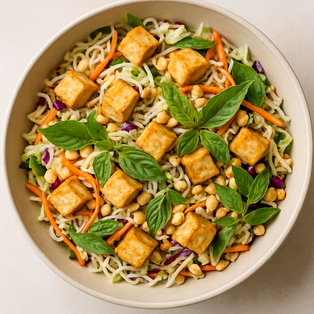 Vietnamese Cabbage Salad with Tofu, Rice Vermicelli and Peanuts
