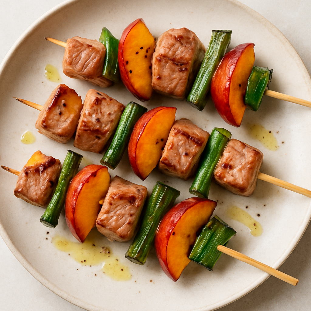 Pork, Nectarine & Scallion Kebabs