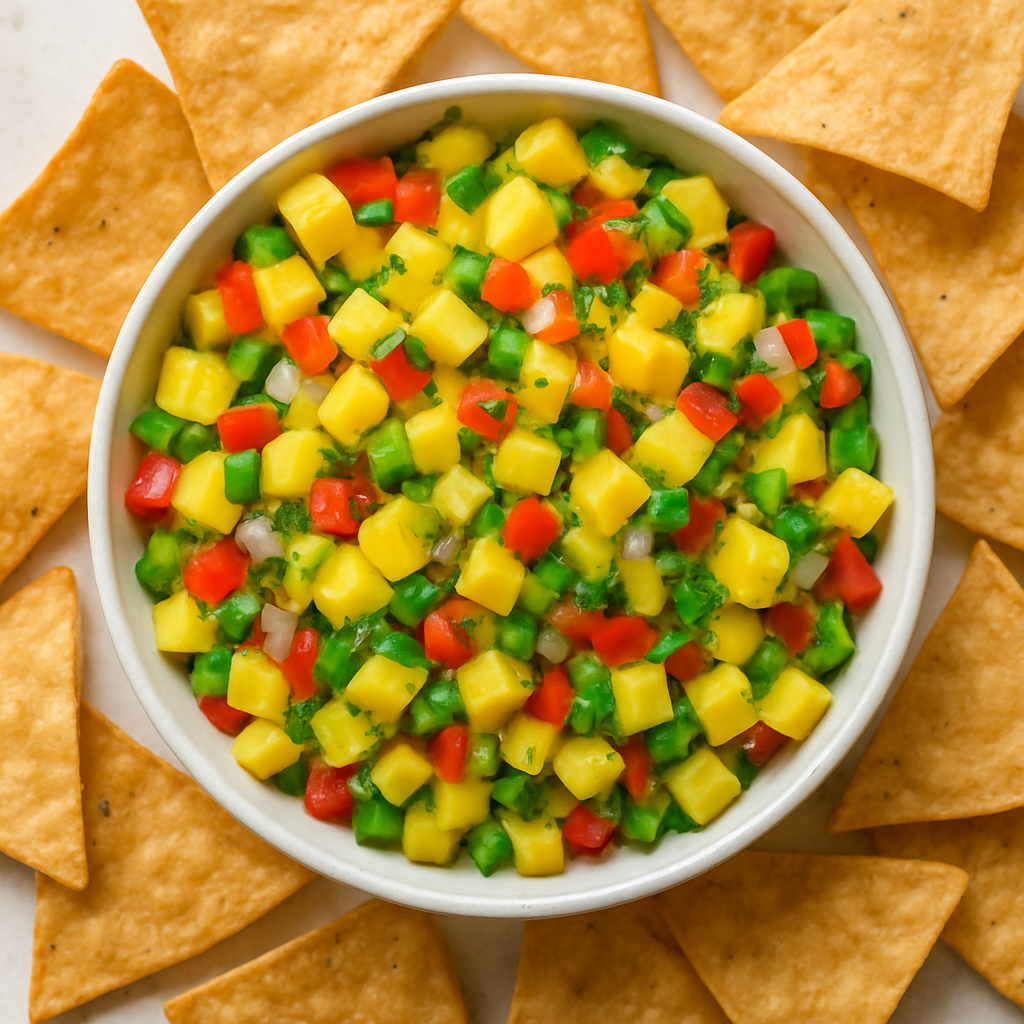 Salsa de Piña y Mango con Chips de Tortilla Crujientes