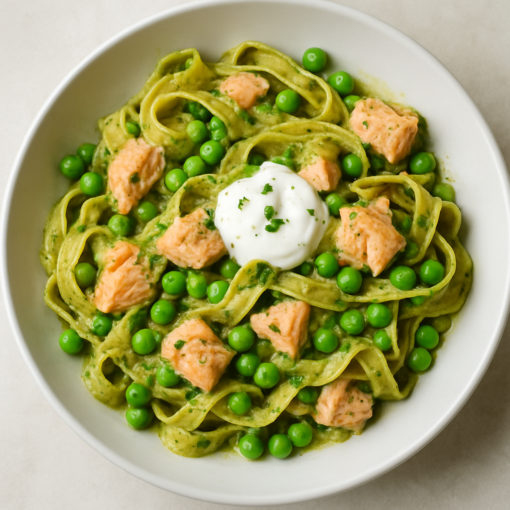 Pasta with Salmon, Peas, and Pesto