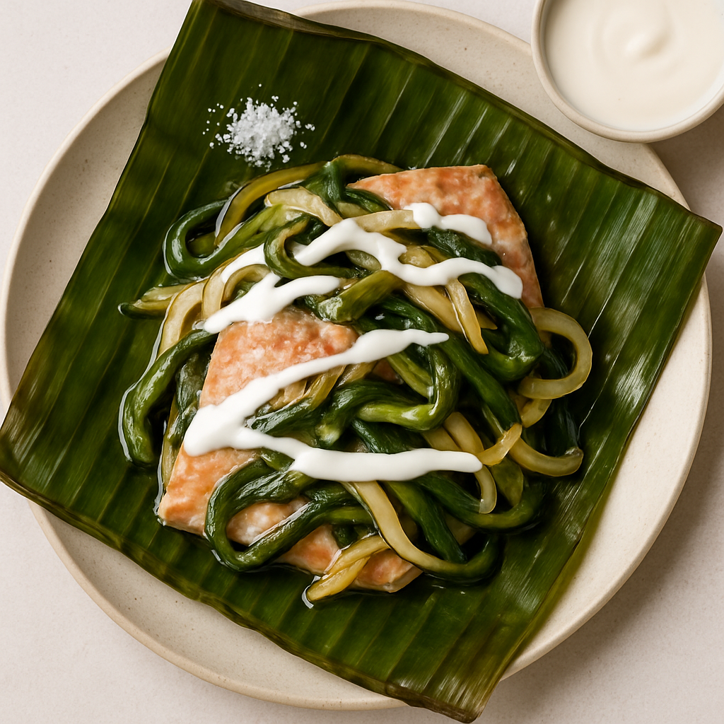 Fish Wrapped in Banana Leaves with Chile Rajas and Crema