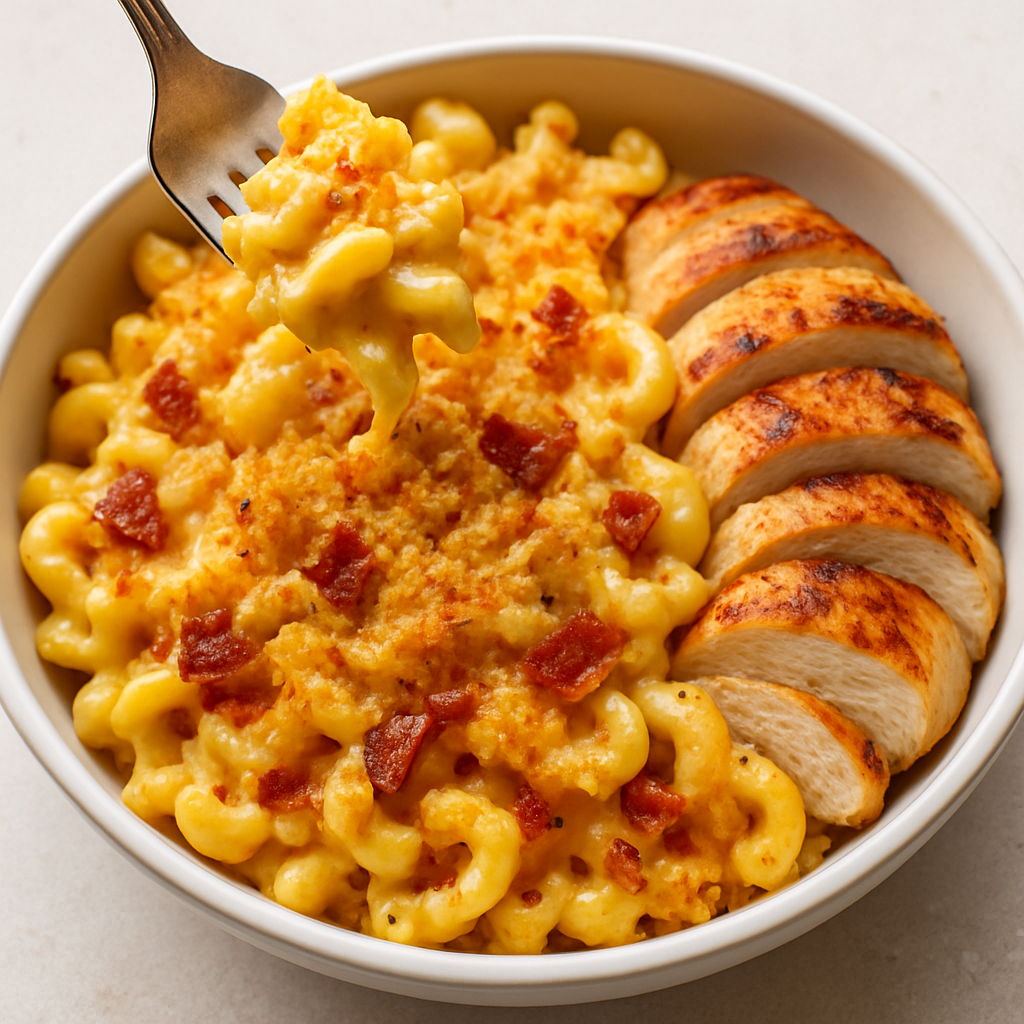 Bacon Macaroni and Cheese with Grilled Chicken
