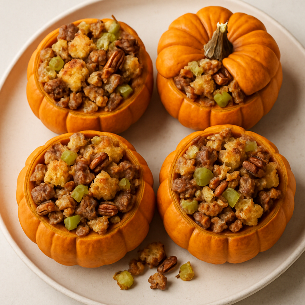 Traditional Southern Biscuit Stuffing in Party Pumpkin Cups