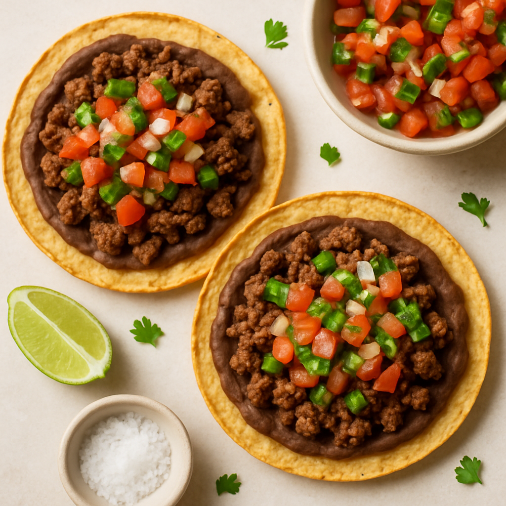 Spiced Beef and Refried Bean Tostadas
