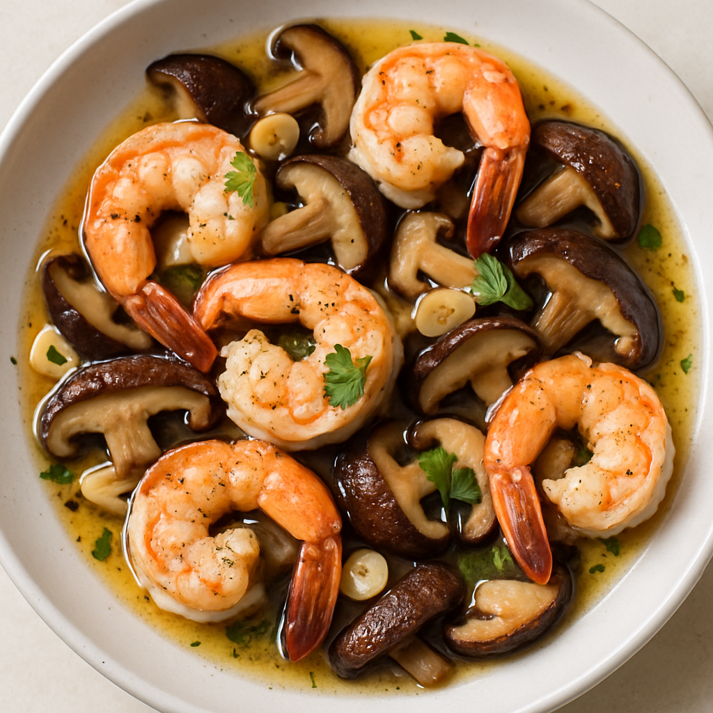 Jumbo Shrimp with Mushrooms and Garlic