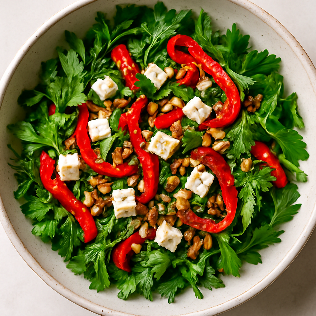 Herb Salad with Feta, Roasted Red Peppers, and Toasted Nuts