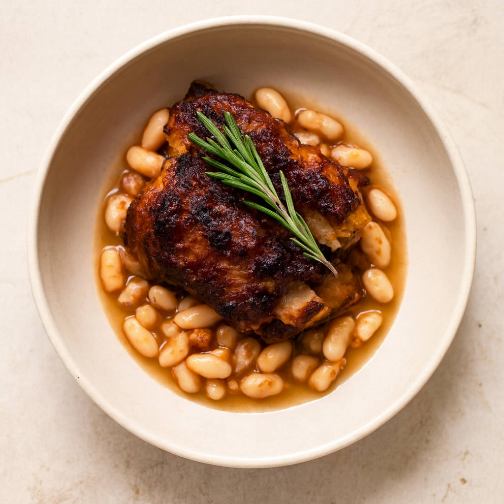 Costillas de Cerdo Glaseadas en Olla Lenta con Frijoles Blancos