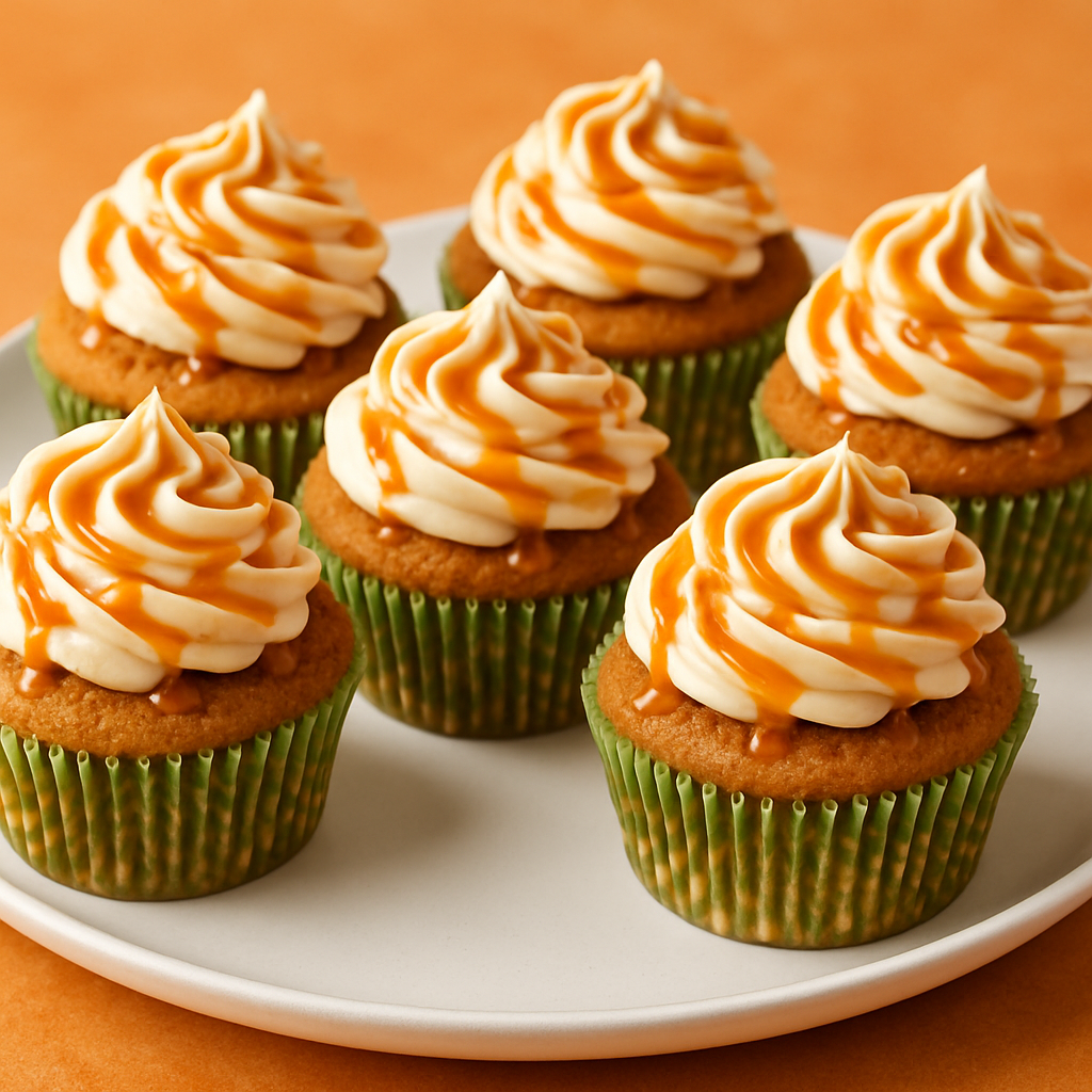 Pumpkin Cupcakes with Caramel Cream Cheese Frosting