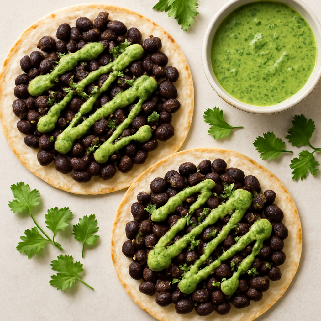 Healthy Black Bean Tostadas with Cilantro Sauce