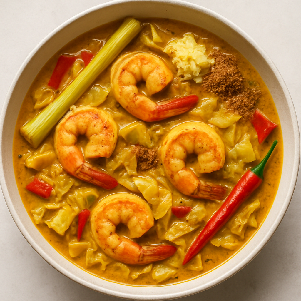 Curry de Camarones y Repollo