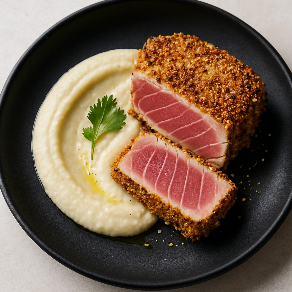 Quinoa-Crusted Tuna with Cauliflower Puree