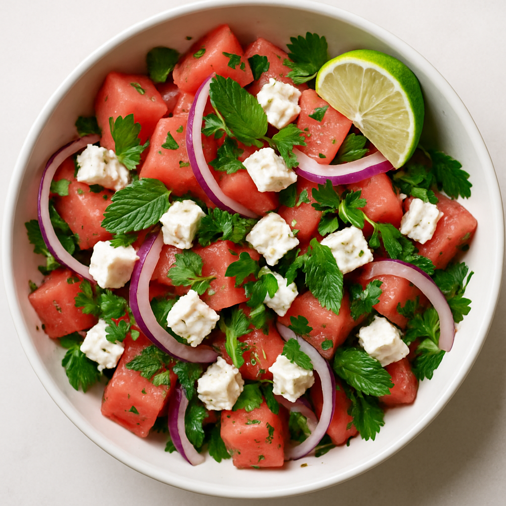 Ensalada de Sandía con Queso Feta y Menta