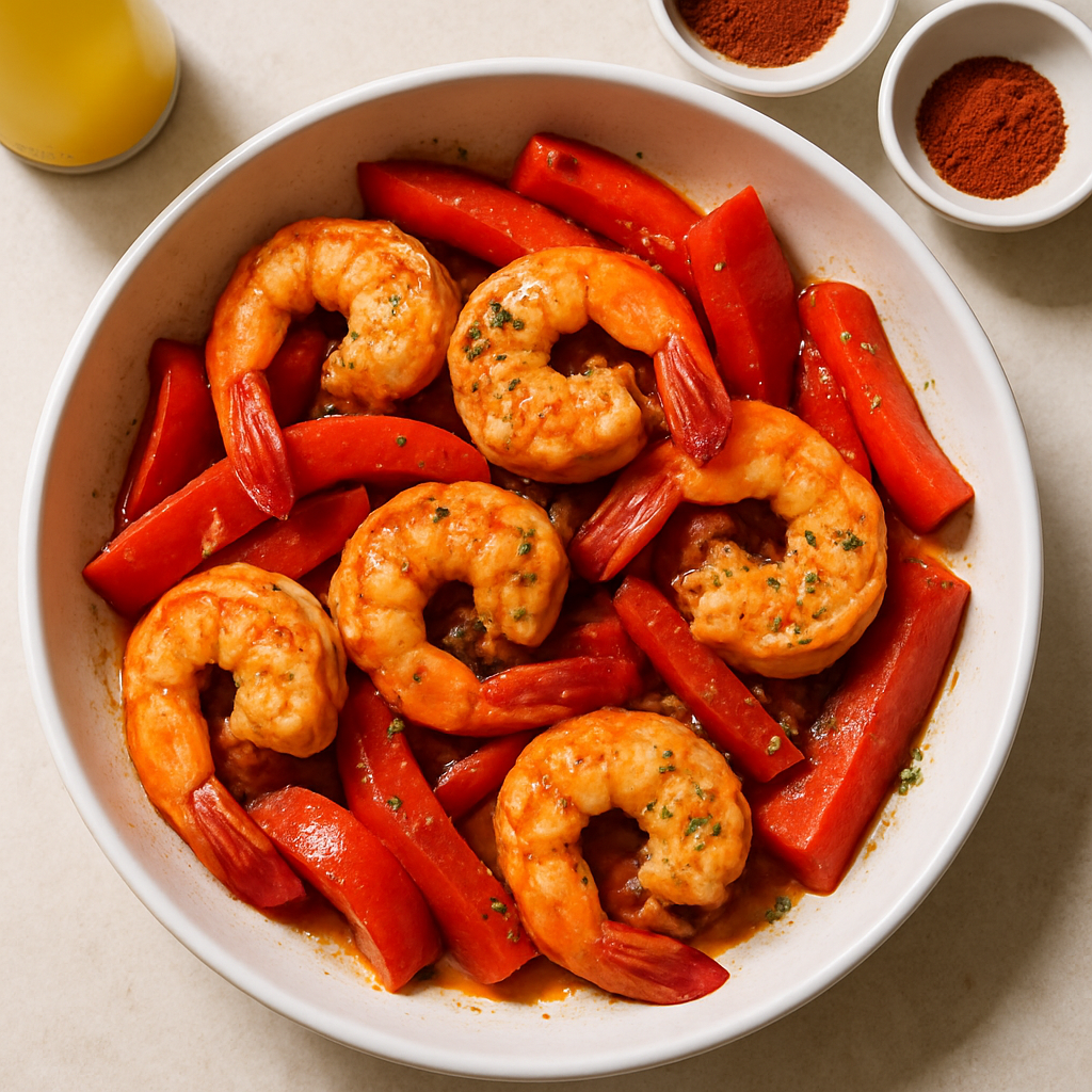 Camarones Asados al Ajo con Pimientos Rojos y Pimentón Ahumado