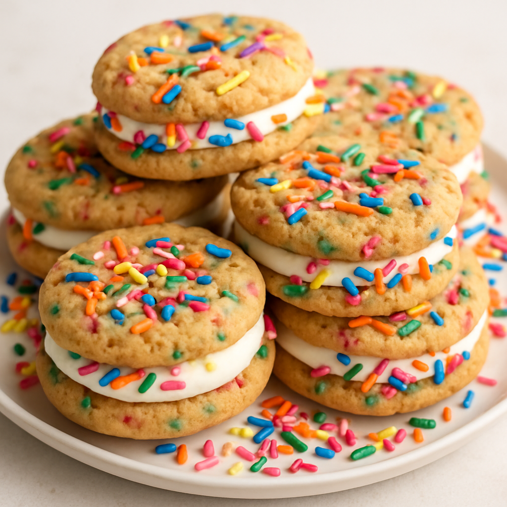 Cake Batter Monster Cookie Sandwiches