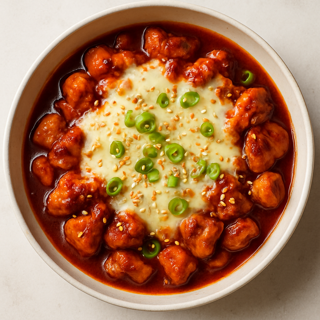 Korean-Style Fire Chicken with Cheese (Buldak)