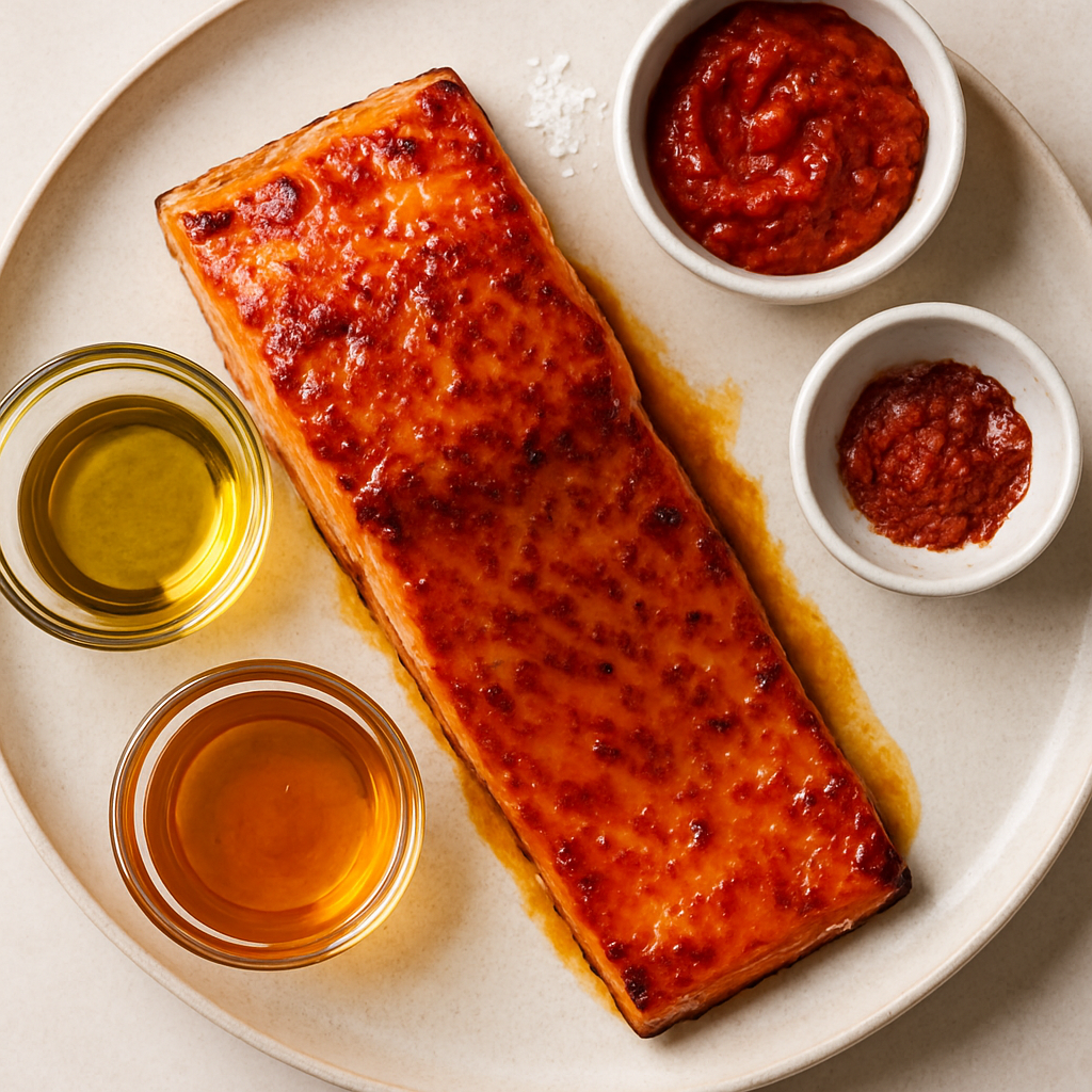 Salmón Asado Glaseado con Harissa y Miel