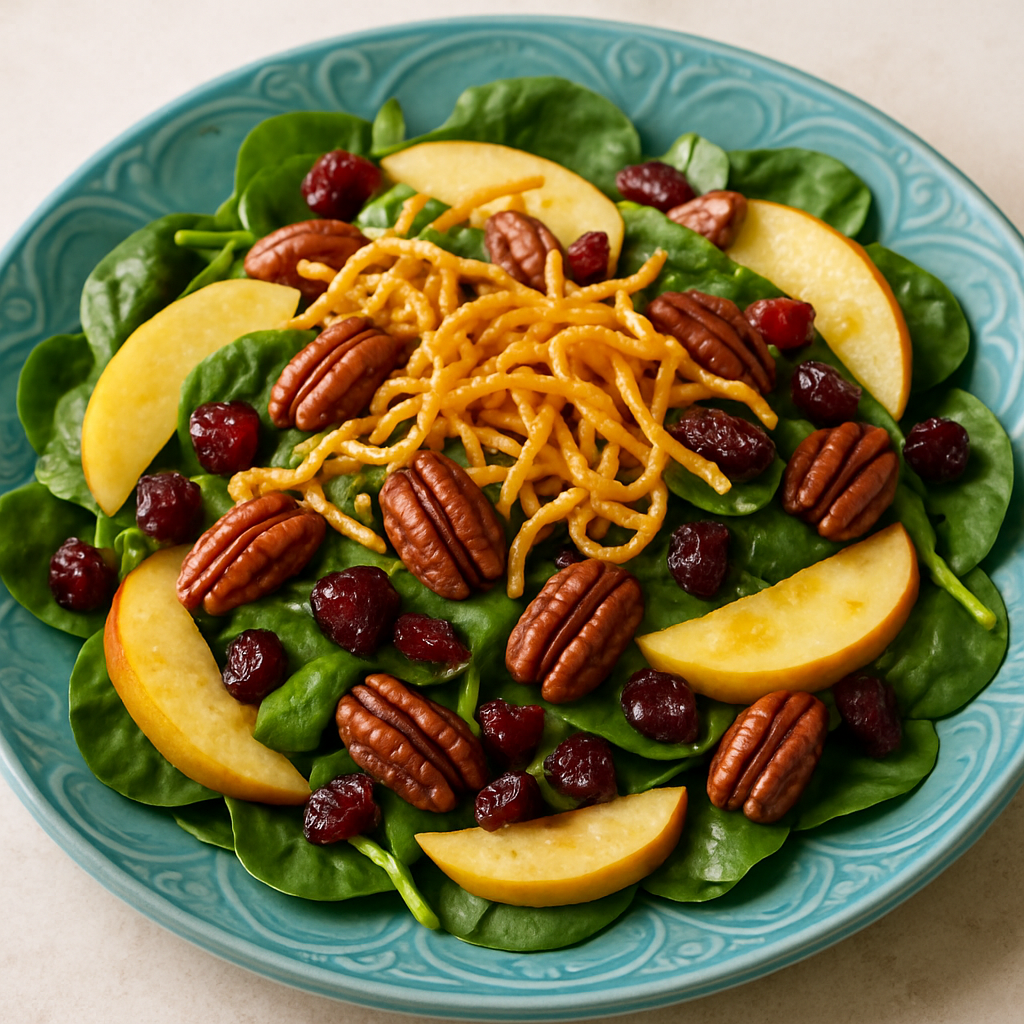 Ensalada de Espinacas y Manzana con Nueces y Arándanos Rojos