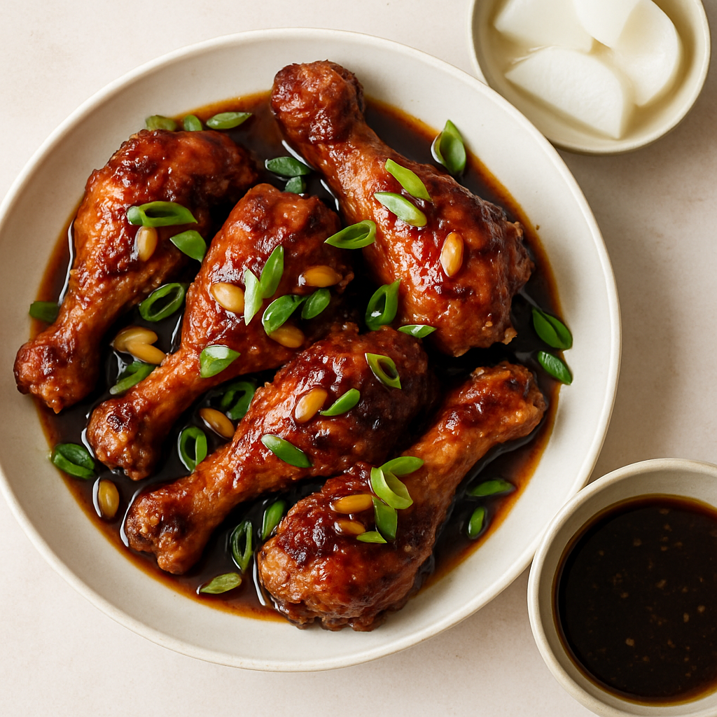 Pollo Frito Coreano con Glaseado de Soja y Ajo Asado
