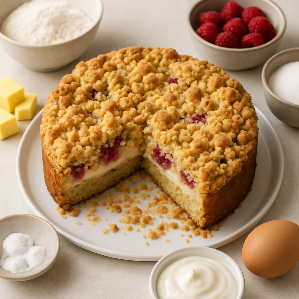 Pastel de Café con Queso Crema y Frambuesa