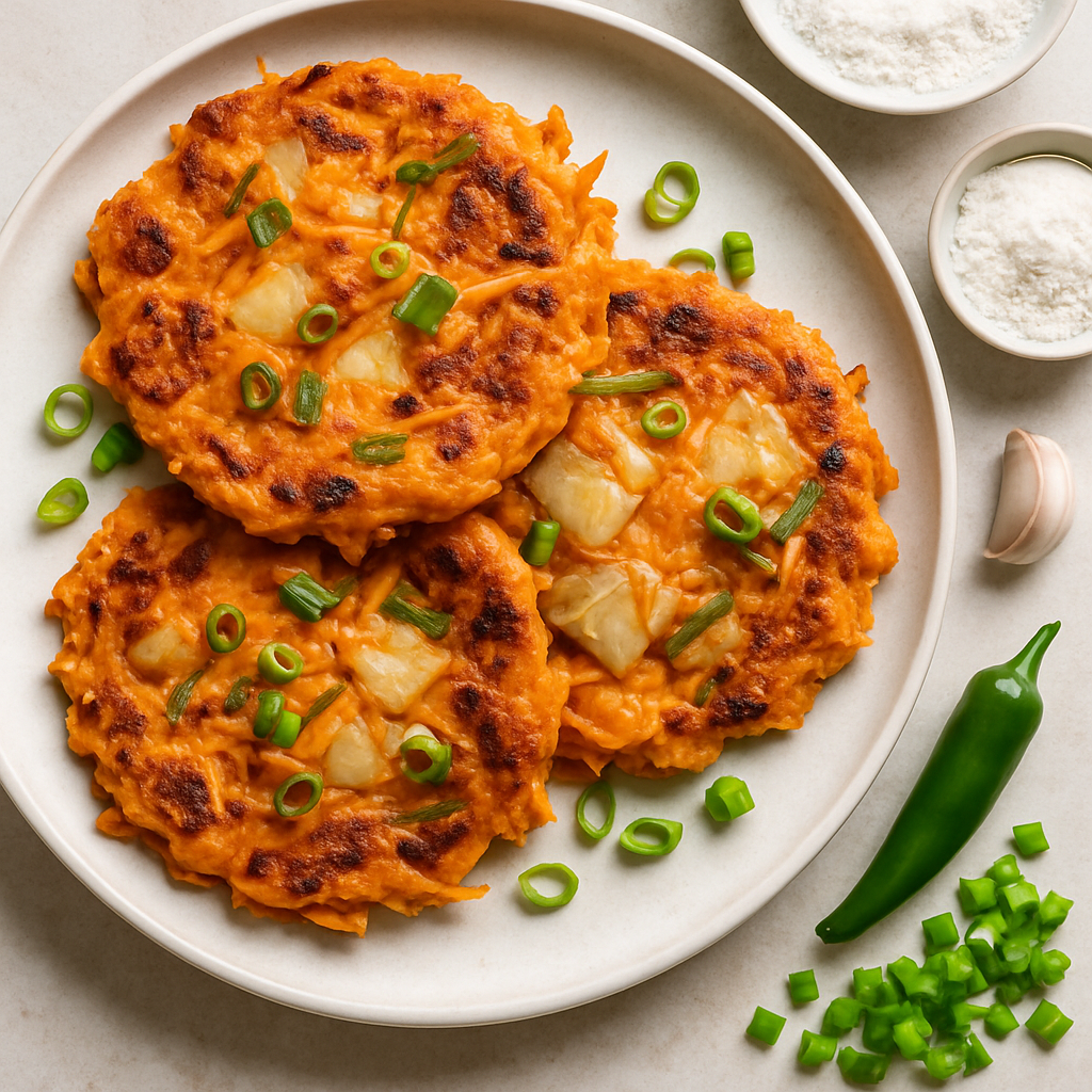 Sweet Potato and Kimchi Pancakes