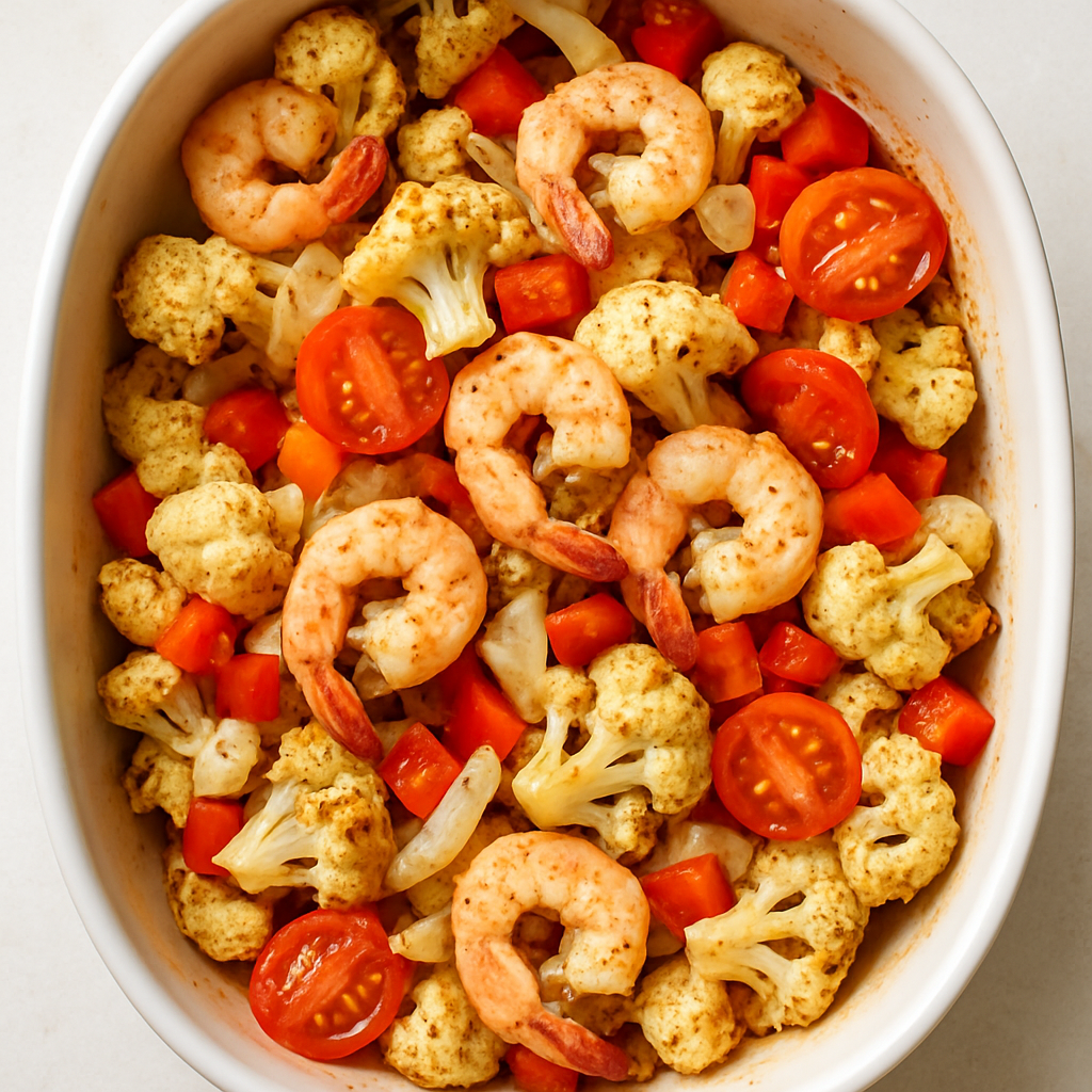 Camarones y Coliflor al Horno