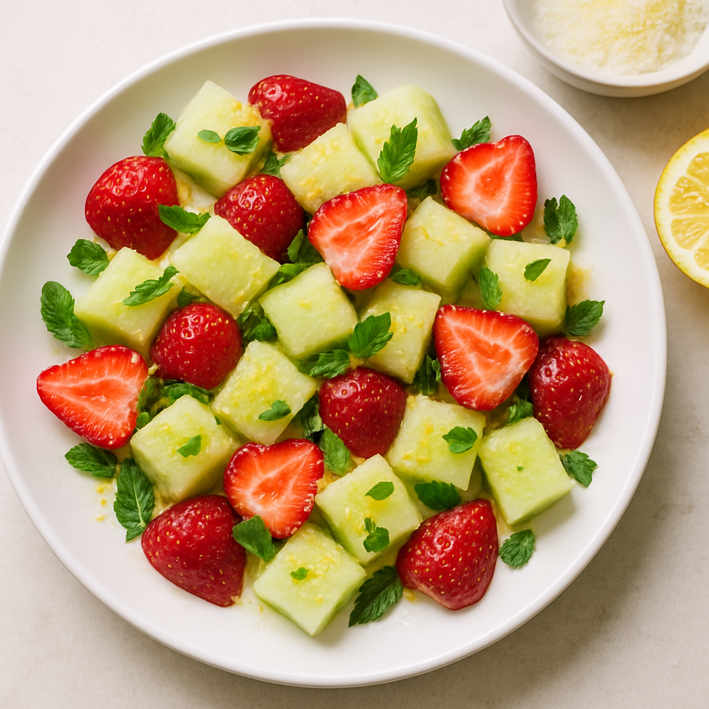 Strawberries & Honeydew with Lemon Sugar & Mint