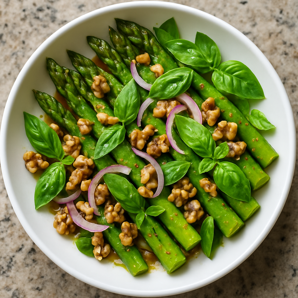 Roasted Asparagus Salad with Fresh Basil and Walnuts
