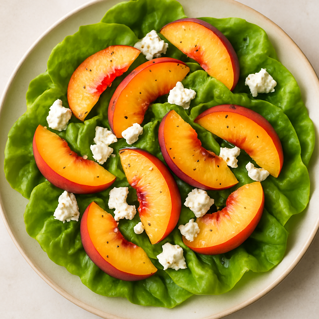 Ensalada de Lechuga Mantequilla con Duraznos y Queso Feta