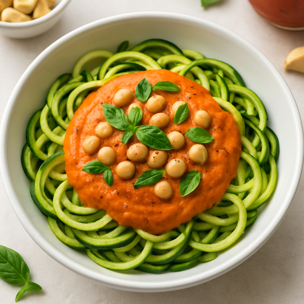 Zucchini Noodles with Vegan Roasted Red Pepper Cream Sauce