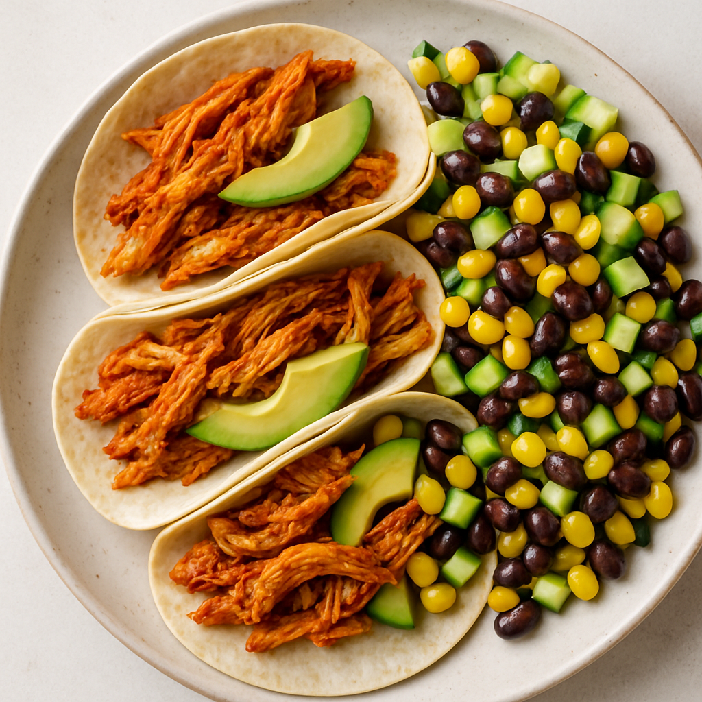 Cajun Pulled Chicken Tacos with Black Bean Salad