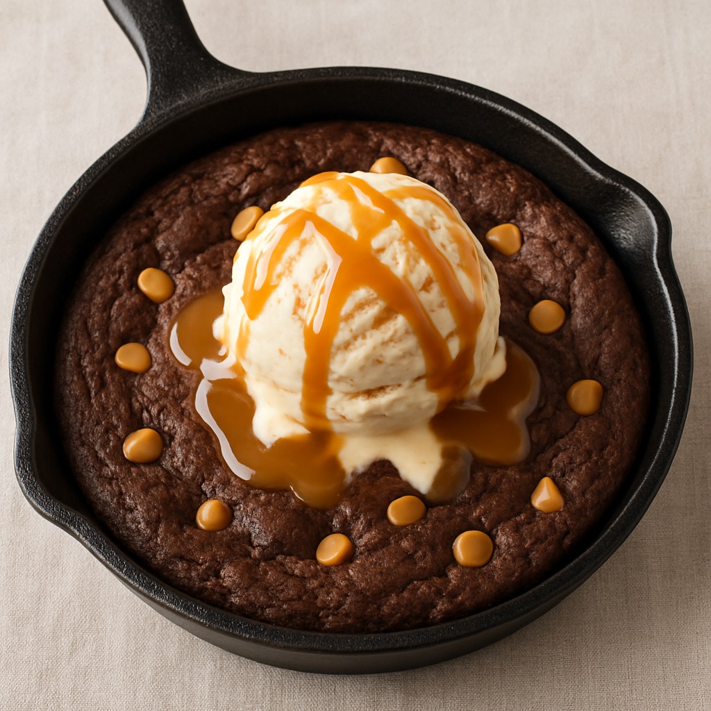 Flourless Peanut Butter Skillet Cookie with Caramel Macchiato Ice Cream