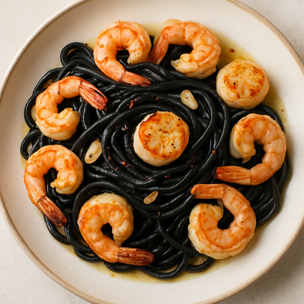 Squid Ink Pasta With Shrimp and Scallops
