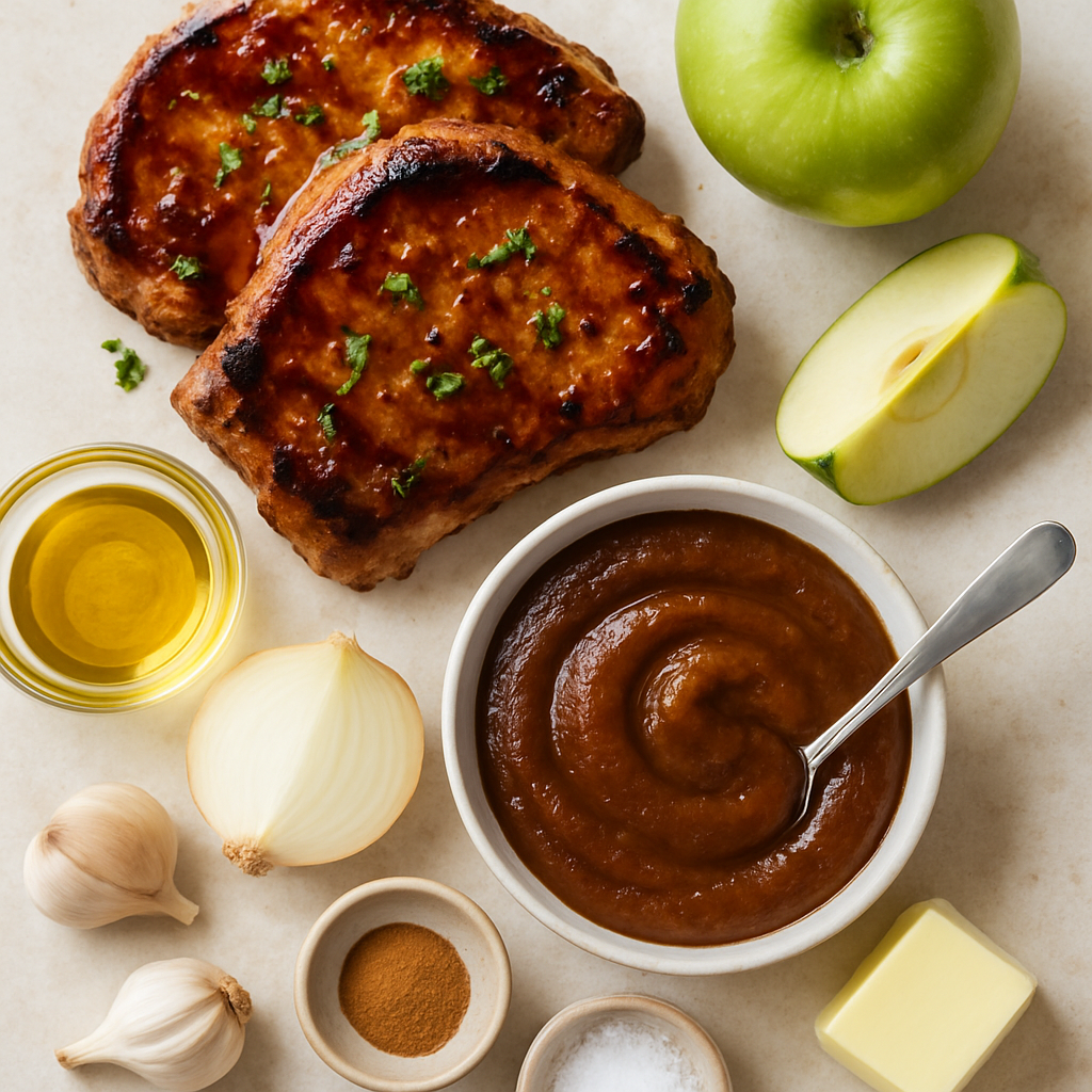 Chuletas de Cerdo Glaseadas con Melaza y Mostaza con Mantequilla de Manzana
