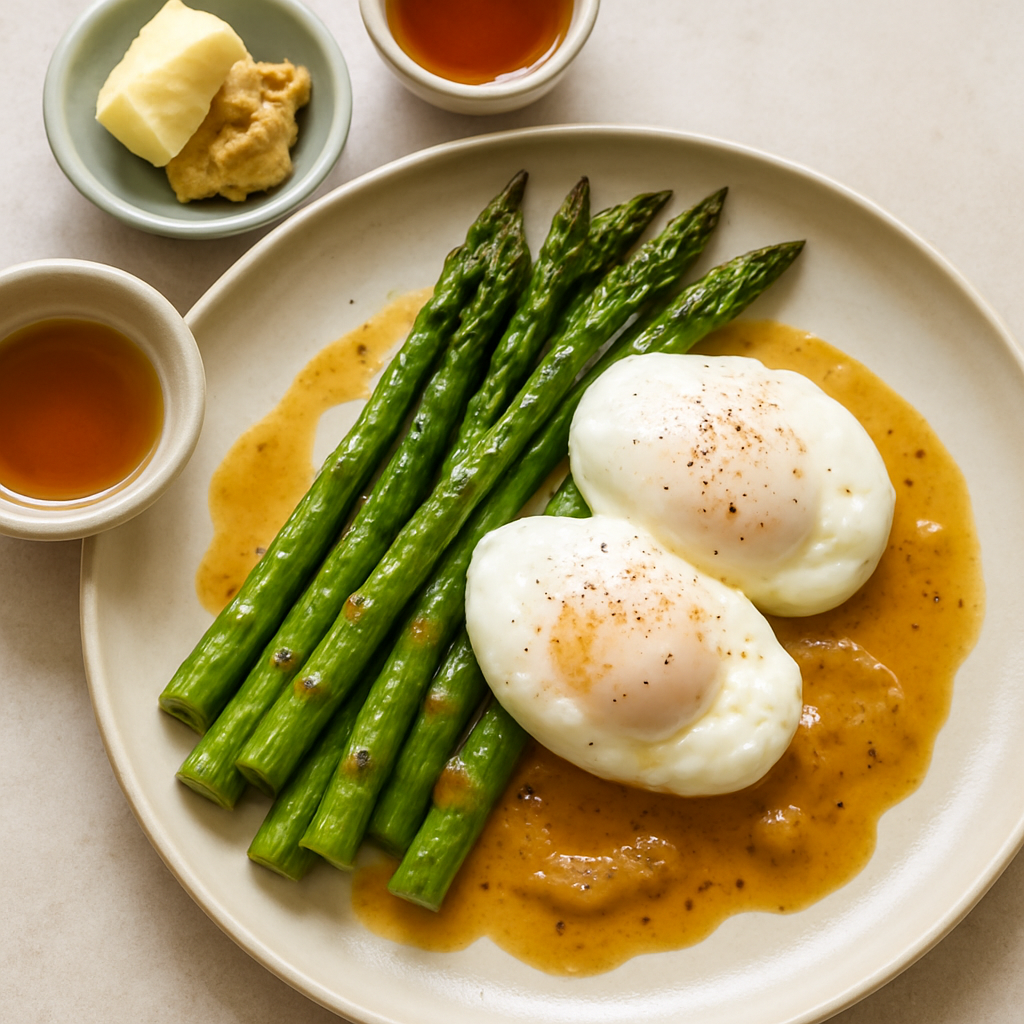 Roasted Asparagus with Poached Eggs and Miso Butter