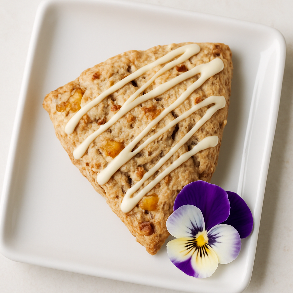 Peach Pecan Scones with Vanilla White Chocolate Drizzle