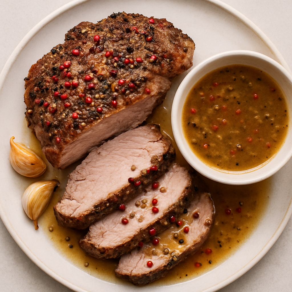 Peppercorn Roasted Pork with Vermouth Pan Sauce