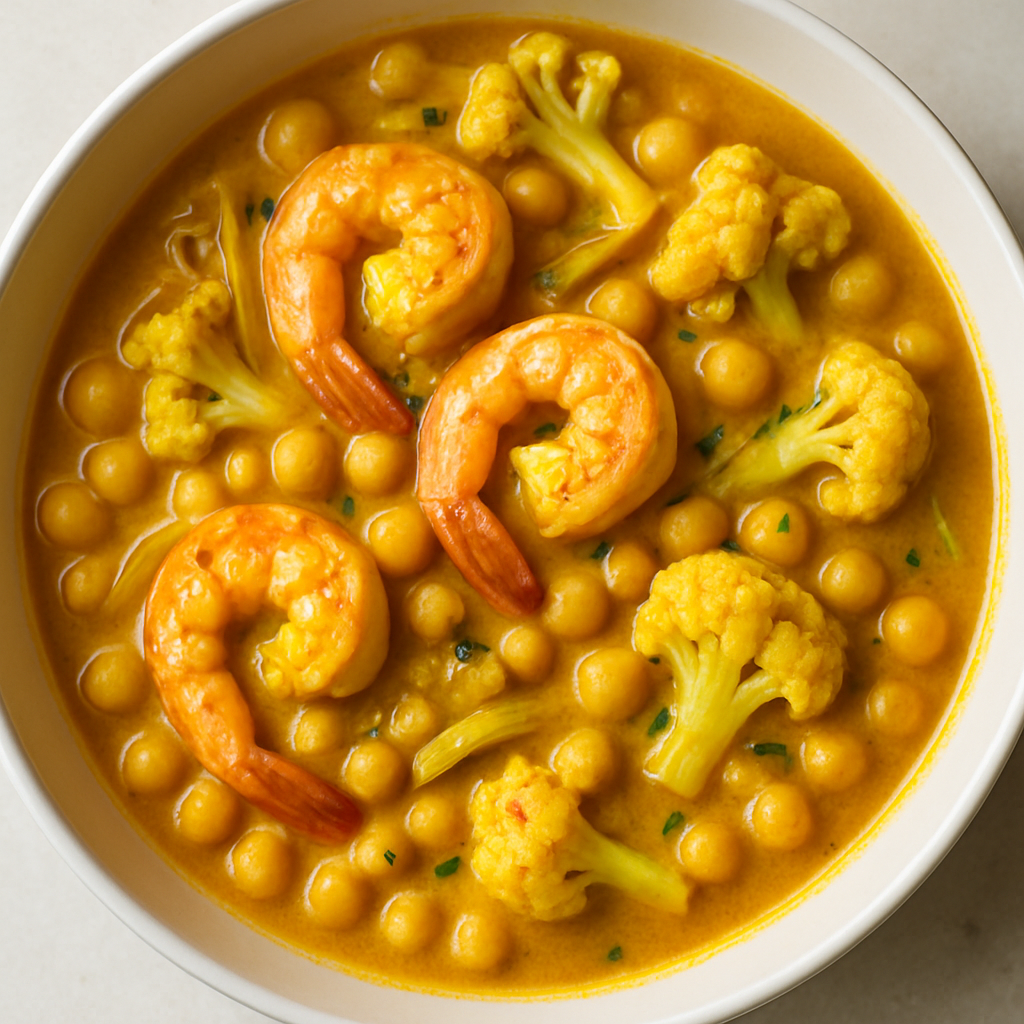Curry de Camarones con Garbanzos y Coliflor
