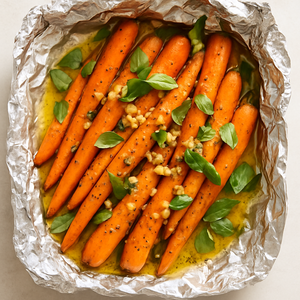 Grilled Foil Packet Carrots with Garlic and Basil