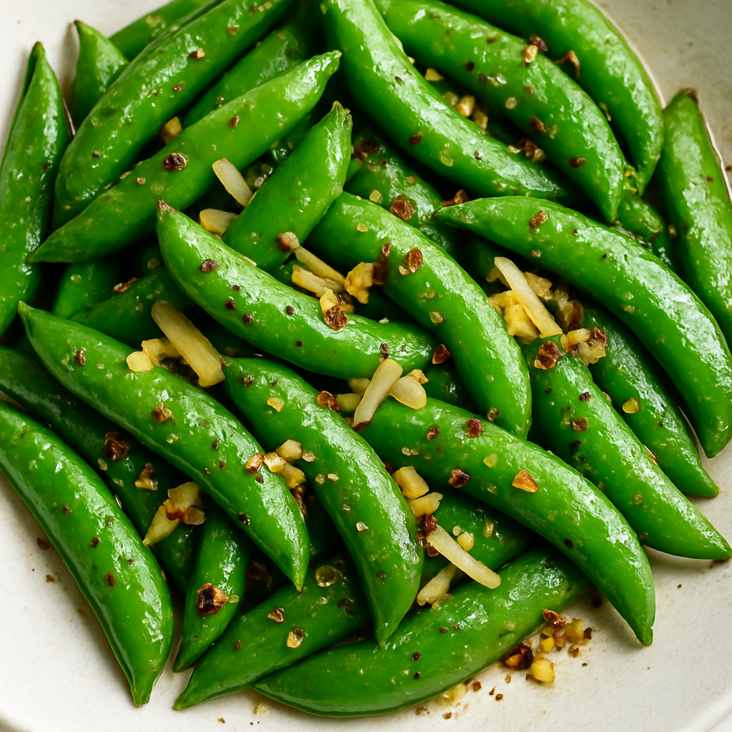 Spicy Sugar Snap Pea Sauté with Garlic and Ginger