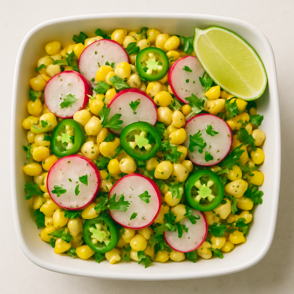 Ensalada de Maíz Dulce con Rábanos, Jalapeño y Limón