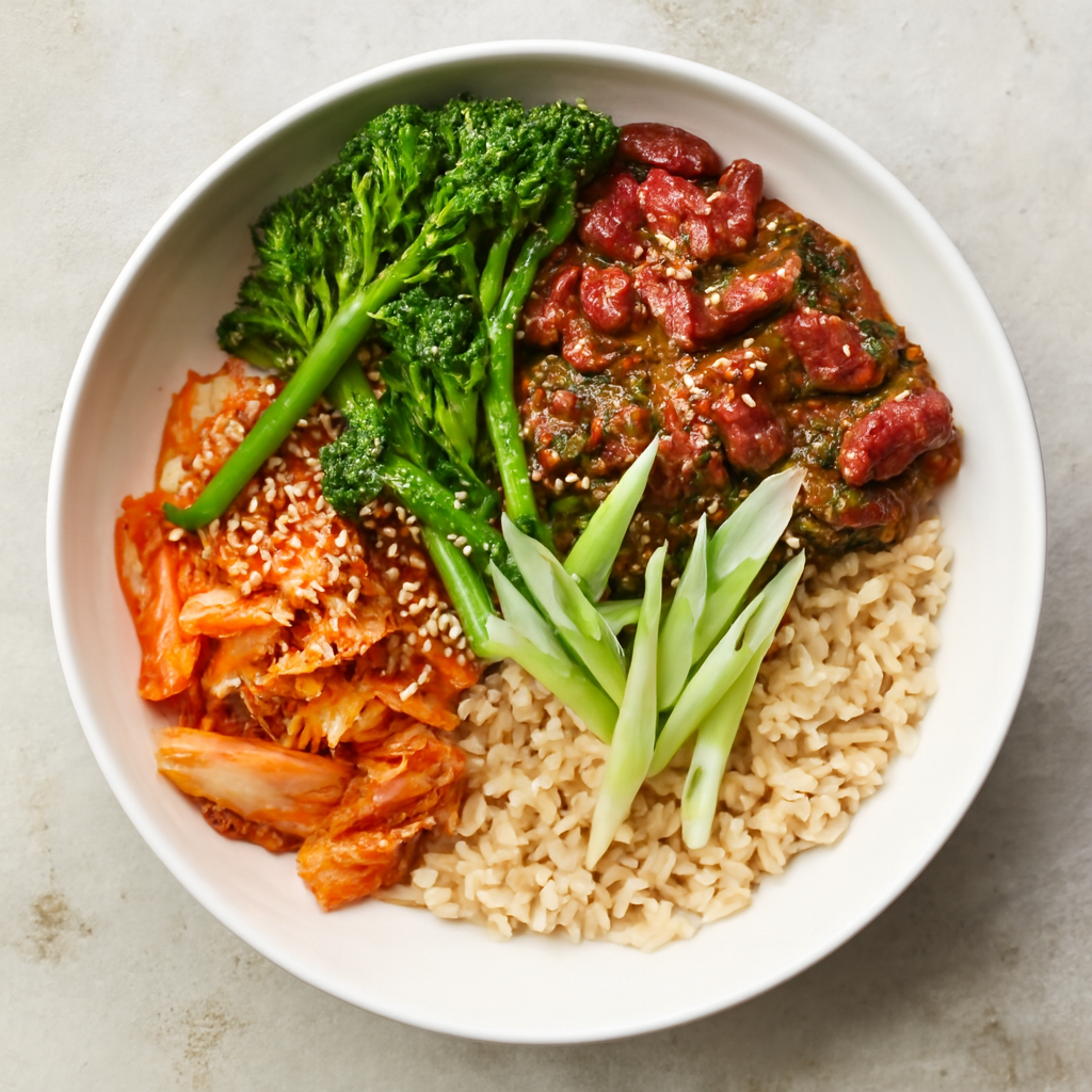 Cuenco de Arroz con Alubias Rojas Gochujang y Kimchi