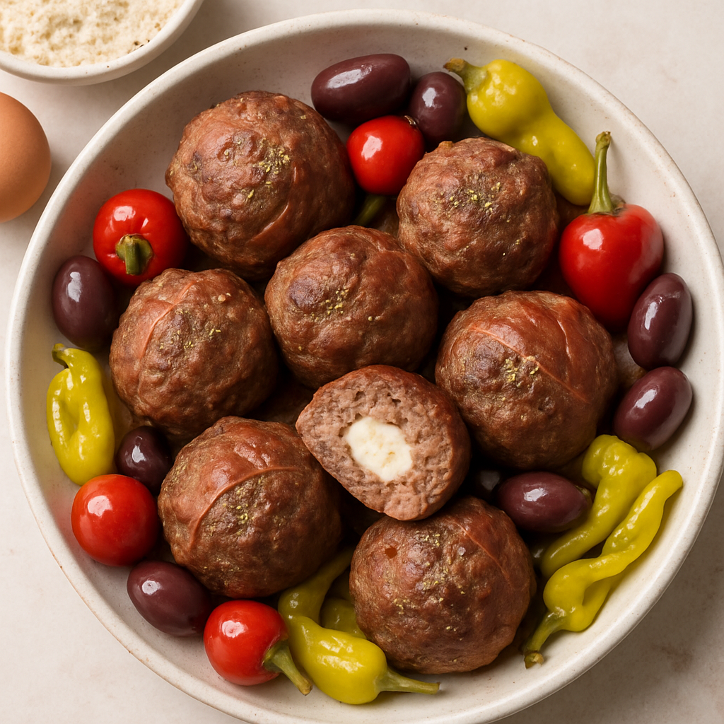 Feta Stuffed Antipasto Meatballs