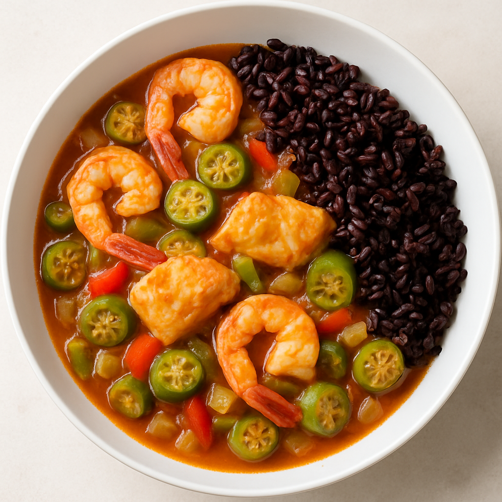 Carolina Fish, Shrimp, and Okra Stew with Black Rice
