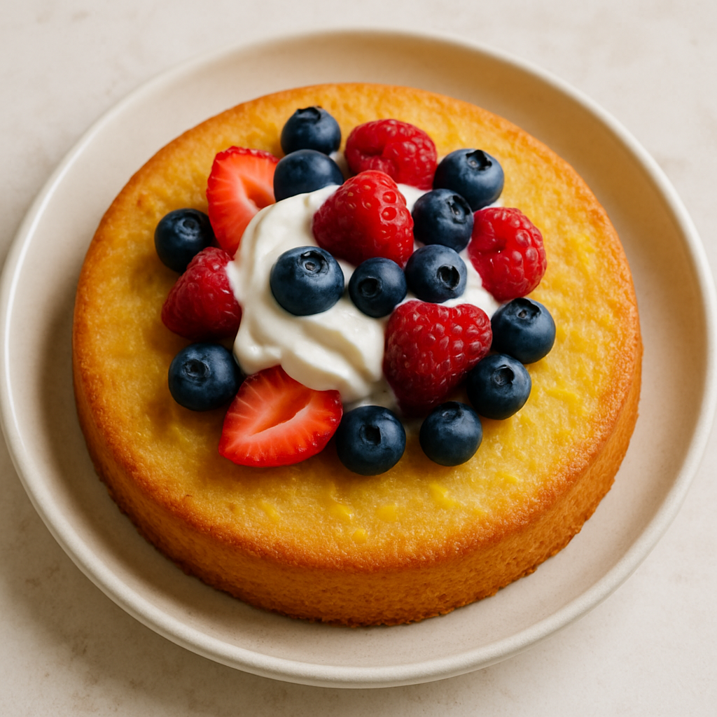Pastel de Polenta Estilo del Sur con Bayas y Crema