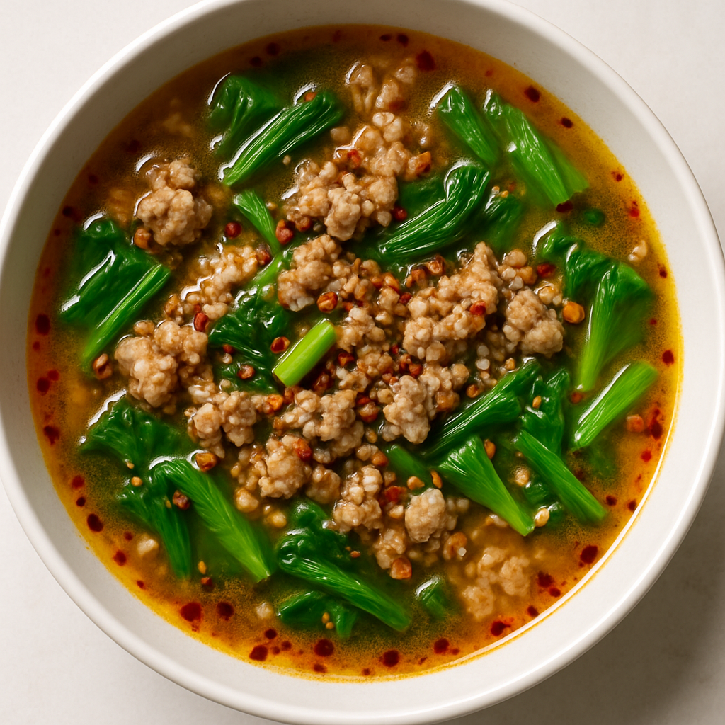 Sopa Picante de Cerdo y Hojas de Mostaza