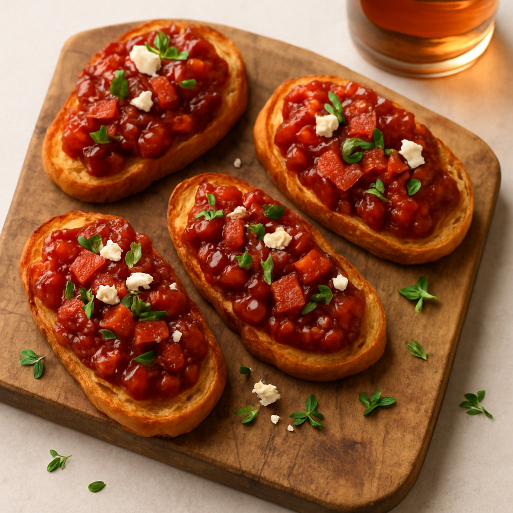 Tostadas con Mermelada Salada de Tomate, Tocino y Manzana