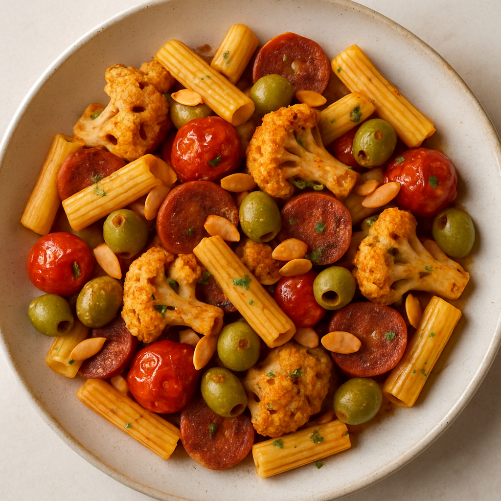 Coliflor y Pasta con Sabores Españoles
