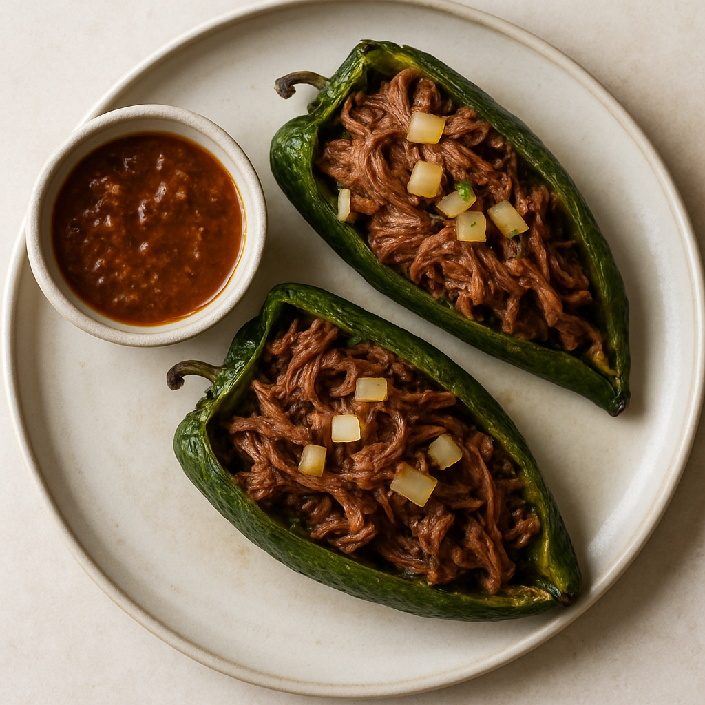 Chiles Rellenos de Carne de Res Desmenuzada en Olla de Cocción Lenta