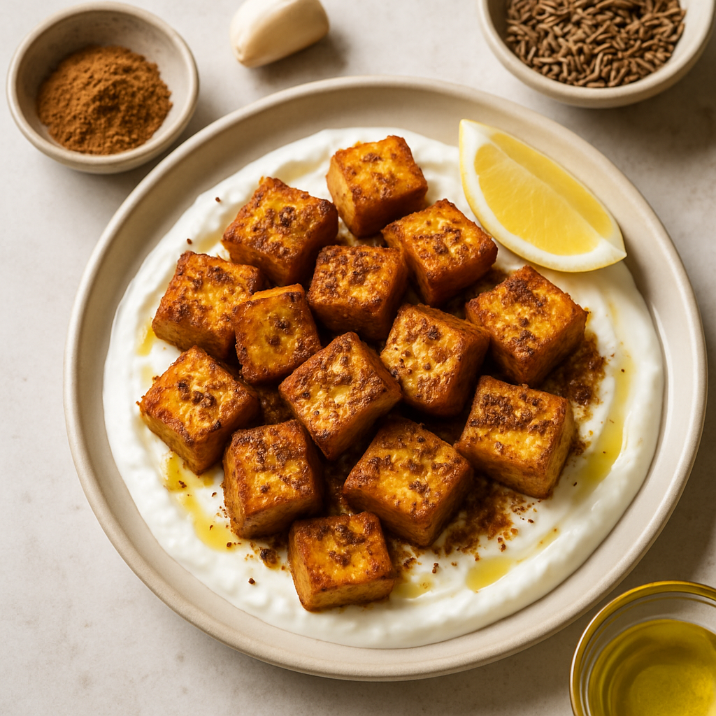 Tofu Especiado con Comino y Garam Masala con Yogur