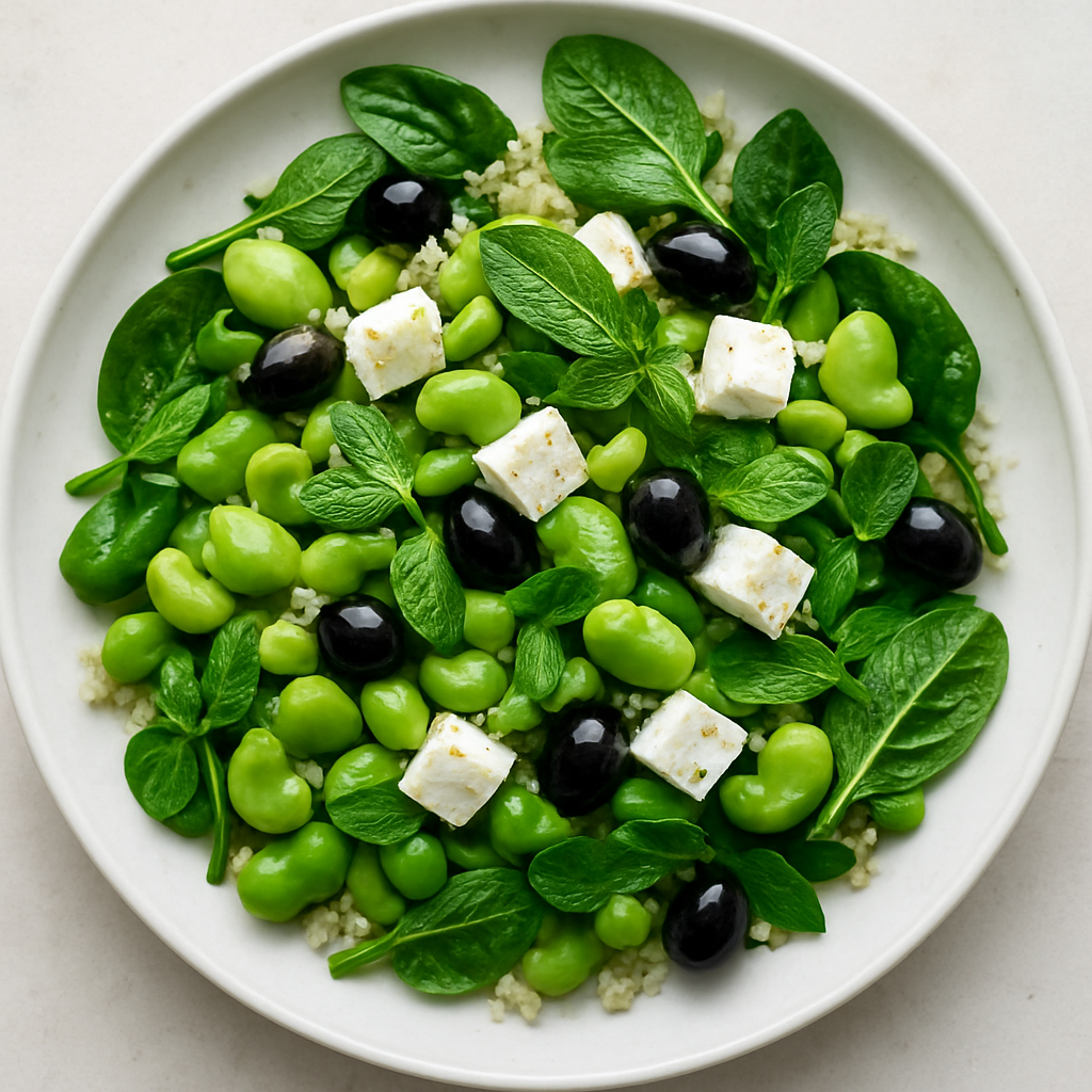 Ensalada de Habas, Menta y Queso Feta
